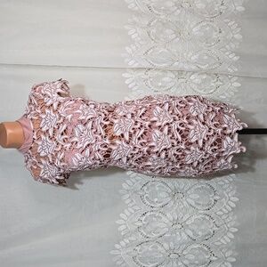 Swank Blue Rose & White Lace Dress sz Large